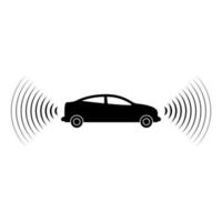 sensor de sinais de rádio do carro tecnologia inteligente piloto automático frente e verso ícone de direção cor preta ilustração vetorial imagem estilo plano vetor