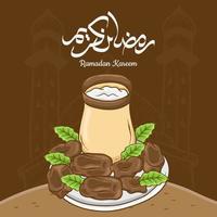 ramadan kareem com ilustração de frutas de datas desenhadas à mão vetor