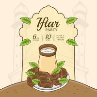 modelo de pôster iftar com ilustração de frutas de datas desenhadas à mão vetor