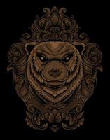 cabeça de urso ilustração com ornamento de gravura vetor