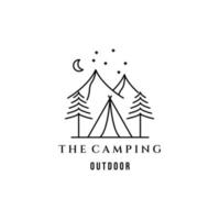 design de ilustração de logotipo minimalista de arte de linha de acampamento de montanha vetor