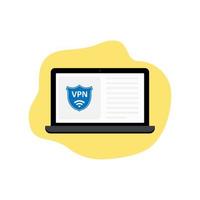 modelo de rede privada virtual. ícone vpn na tela do laptop. ícone de internet sem fio wi-fi. vetor