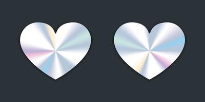 adesivos de holograma em pictograma de forma de coração. certificação de qualidade da etiqueta holográfica. modelo de selo de holografia oficial. distintivo de prata gradiente do produto original. ilustração vetorial isolado. vetor