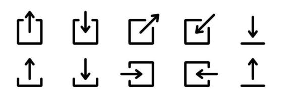 compartilhar, botão de download para ícone de linha de mídia social. seta e símbolos quadrados de upload, compartilhe para o ícone de contorno do site. enviar pictograma linear de sinal de arquivo. ilustração vetorial isolado. vetor