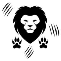 cabeça de leão e traços e ícone de leão corajoso vetor