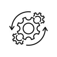 engrenagem e ícone de linha fina de processo de tecnologia de negócios de seta redonda. pictograma linear do símbolo da roda dentada do fluxo de trabalho. ícone de contorno do progresso do trabalho da engrenagem do círculo. ilustração vetorial isolado. vetor
