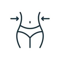 cintura emagrecedora. ícone de linha de perda de peso de mulher. ícone de contorno de controle de cintura de forma. corpo feminino emagrecimento pictograma linear. ilustração vetorial isolado. vetor