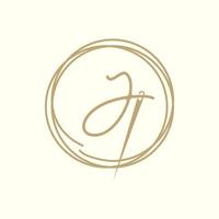 letra j com design de logotipo de alfaiate de agulha de fio vetor gráfico símbolo ícone ilustração ideia criativa