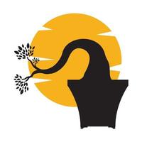bela árvore bonsai com logotipo do pôr do sol símbolo vetor ícone ilustração design gráfico
