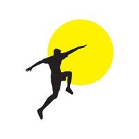 jovem de silhueta salta com design de logotipo por do sol, ideia criativa de ilustração de ícone de símbolo gráfico vetorial vetor