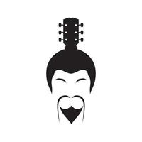 rosto homem cultura japonesa com design de logotipo de guitarra, ilustração de ícone de símbolo gráfico vetorial ideia criativa vetor