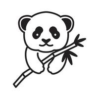 panda bonito com logotipo de folha de bambu símbolo vetor ícone ilustração design gráfico