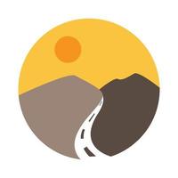 montanha com estrada e design de logotipo por do sol ilustração de símbolo de ícone de vetor