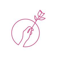 linha mão presente design de logotipo de flor rosa, símbolo gráfico vetorial ilustração ideia criativa vetor