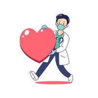 ilustração vetorial médico masculino com grande coração vetor