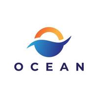 oceano com design de logotipo de sol vetor