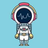 astronauta usando fones de ouvido ouvindo música, ilustração de ícone de desenho animado fofo vetor