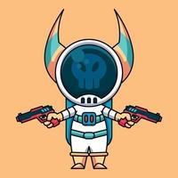 astronauta monstro usando duas armas, ilustração de ícone de desenho animado bonito