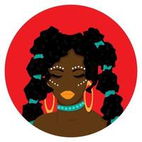 retrato de uma linda mulher negra. garota afro-americana dos desenhos animados. garota afro-americana moderna com cabelos cacheados. vetor