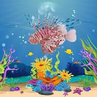 peixes e recifes de coral no mar. beleza subaquática. há um peixe leão vetor