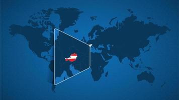 mapa-múndi detalhado com mapa ampliado fixado da Áustria e países vizinhos. vetor