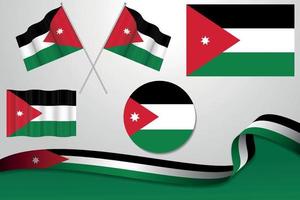 conjunto de bandeiras da Jordânia em diferentes designs, ícone, bandeiras com fita com fundo. vetor livre