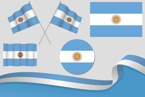 conjunto de bandeiras argentina em diferentes designs, ícone, bandeiras com fita com fundo esfolando. vetor livre