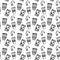 padrão sem emenda de vetor. delinear ilustrações de copos reutilizáveis. canecas de café e chá para bebidas para levar. para publicidade de postagens de mídia social impressas em papel e tecido. vetor