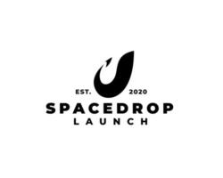 logotipo da gota de espaço. lançou o logotipo do foguete da nave espacial. logotipo de silhueta de gota de água