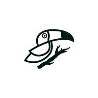 contorno do logotipo do tucano com modelo de design de logotipo de silhueta de ramo vetor