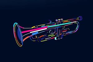 instrumento musical de vento trompete abstrato de tintas multicoloridas. desenho colorido. ilustração vetorial de tintas vetor