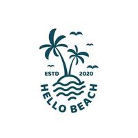 logotipo da praia e da ilha. palmeira ou coqueiro e logotipo do pássaro vetor