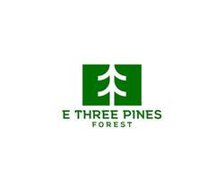 letra e e logotipo de pinheiro número 3. pinheiro de espaço negativo entre a letra e e o número 3