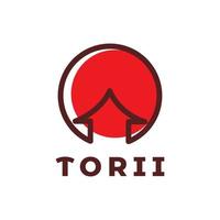 círculo vermelho com design de logotipo torii gate japão, ilustração de ícone de símbolo gráfico vetorial ideia criativa vetor