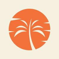 forma do pôr do sol com coqueiro ou círculo de palmeiras logotipo simples vetor ícone símbolo ilustração design gráfico