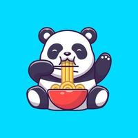 panda bonito comendo macarrão com ilustração de ícone de vetor de desenho de pauzinho. conceito de ícone de comida animal isolado vetor premium. estilo de desenho animado plano