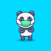 panda bonito usando ilustração de ícone de vetor de desenho de máscara médica. animal saudável ícone conceito isolado vetor premium. estilo de desenho animado plano