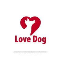 logotipo de design de ícone de amor de cachorro vermelho, animais de estimação, carinho animal, modelo de design vetor