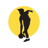 silhueta jovem treinando lance design de logotipo de bola de boliche, ilustração de ícone de símbolo gráfico vetorial ideia criativa vetor