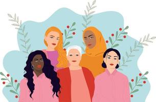 cartaz com diversos rostos femininos de diferentes etnias. vetor