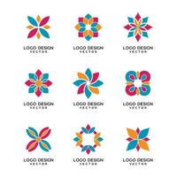 conjunto de design de logotipo de flor colorida abstrata vetor