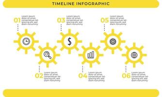 modelo de infográfico de 6 etapas de engrenagem amarela vetor