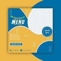 modelo de postagem de mídia social para banner de promoção de menu de comida. vetor