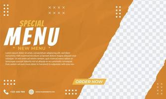 modelo de postagem de mídia social para banner de promoção de menu de comida. vetor