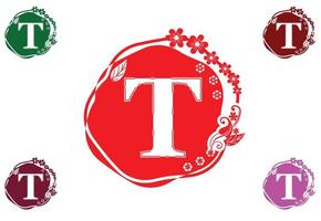 letra t com logotipo de flor e modelo de design gráfico de ícone vetor