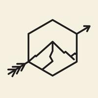 linhas hexagonais com design de logotipo de montanha e setas vetor ícone símbolo ilustração gráfica