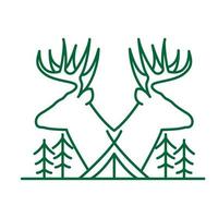 linhas de veado com pinheiros e acampamento tenda logotipo símbolo vetor ícone ilustração design gráfico