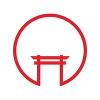 design de logotipo torii de japão de linha vermelha círculo, ilustração de ícone de símbolo gráfico vetorial ideia criativa vetor