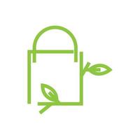 saco de compras com design de logotipo de folha verde, ilustração de ícone de símbolo gráfico vetorial ideia criativa vetor
