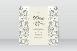 modelo de convite de casamento com decoração de contorno floral vetor